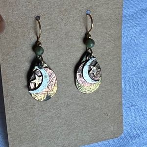 Celestial star moon mixed metals dangly earrings